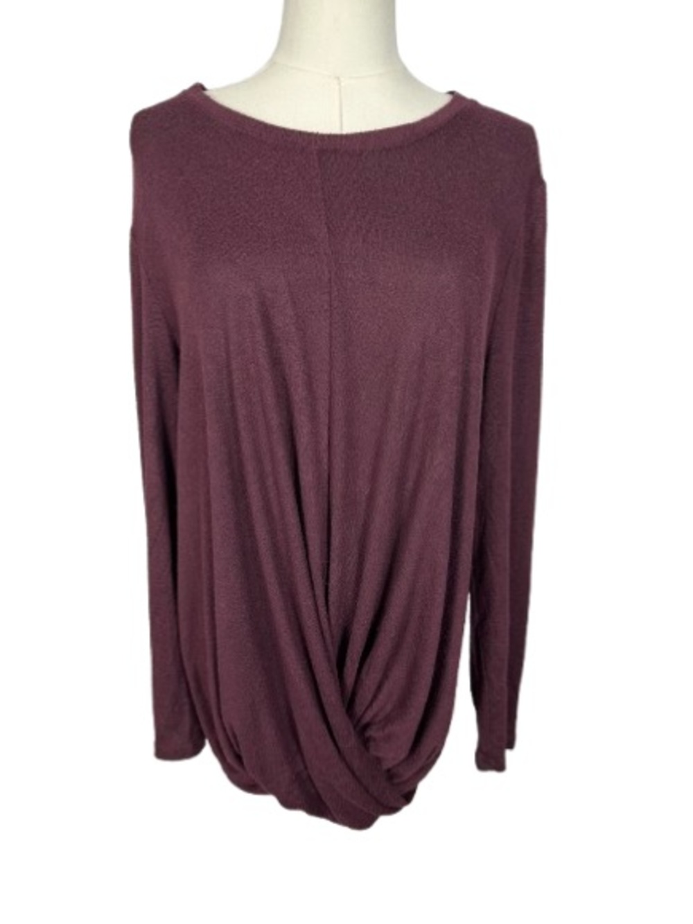 Lane Bryant Draped Twist-Hem Long Sleeve Top - Plum